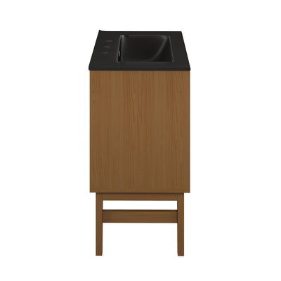 Bosse 24" Freestanding Bathroom Vanity in Brown Oak with Black 3-Hole Centerset Sink Top