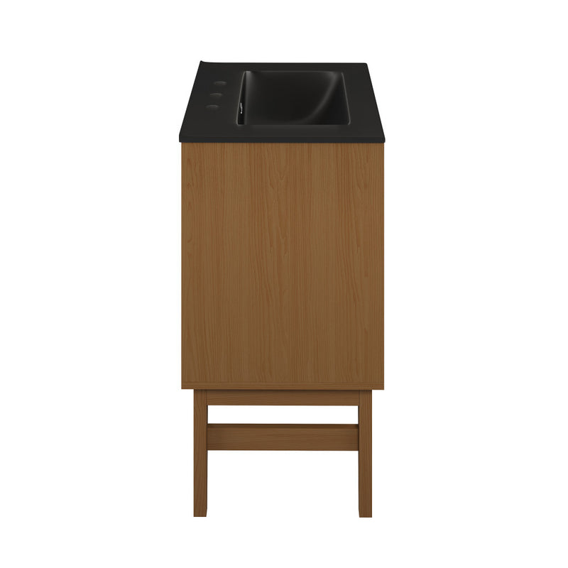 Bosse 24" Freestanding Bathroom Vanity in Brown Oak with Black 3-Hole Centerset Sink Top