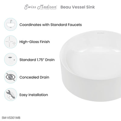 Beau 16.5" Round Vessel Bathroom Sink