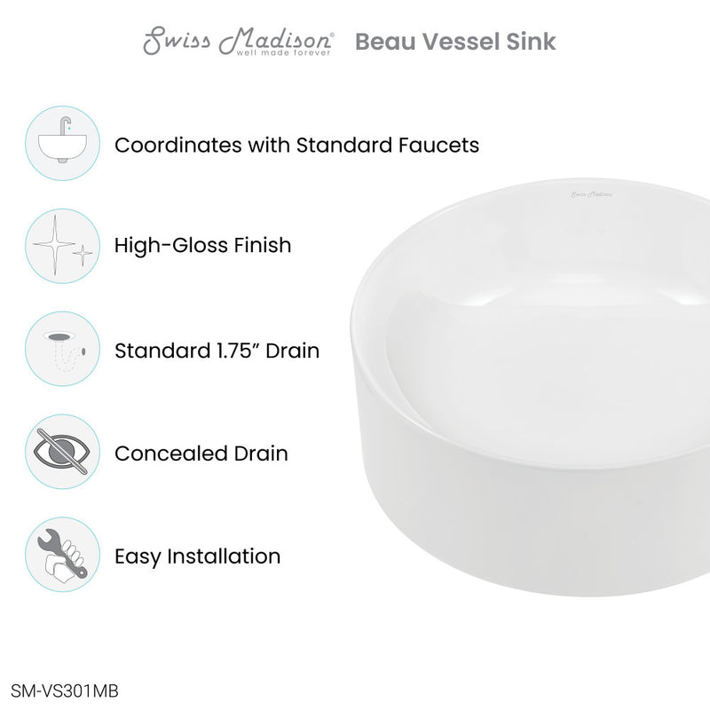 Beau 16.5" Round Vessel Bathroom Sink