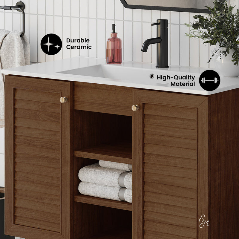 Bron 36" Freestanding Bathroom Vanity in Brown Oak with Sink Top