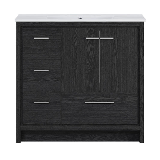 Virage 36" Freestanding Bathroom Vanity in Black Oak with 3-Hole Widespread Sink Top