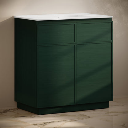 St. Tropez 36" Freestanding Bathroom Vanity in Green Oak with Sink Top