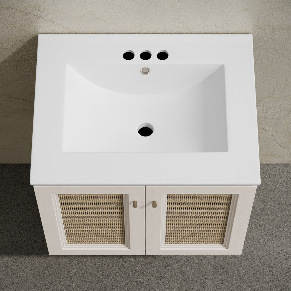 Classe 24" Wall-Mounted Bathroom Vanity in White Oak with Centerset Faucet Holes Vanity Top