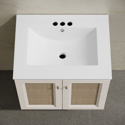 Classe 24" Wall-Mounted Bathroom Vanity in White Oak with Centerset Faucet Holes Vanity Top