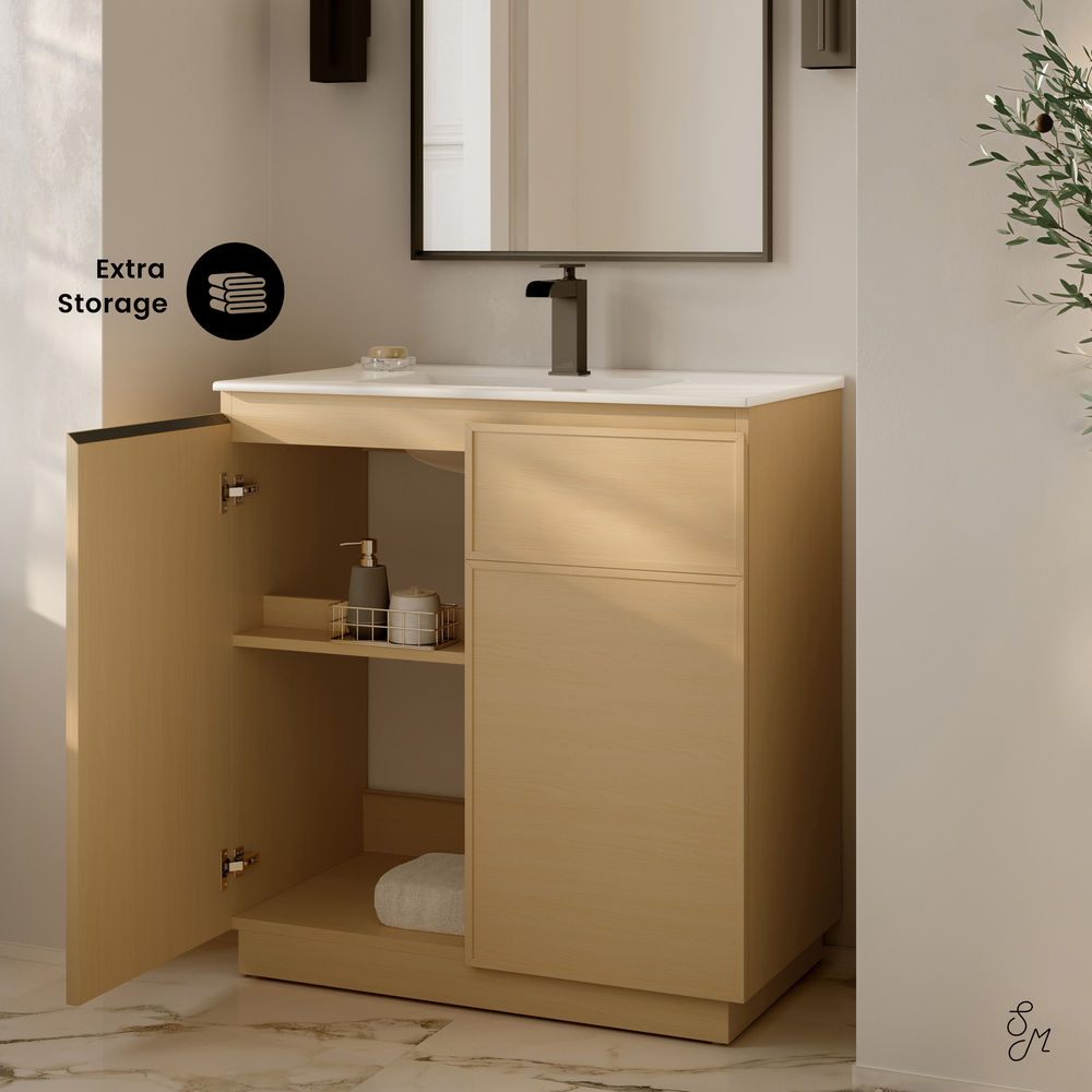 St. Tropez 36" Freestanding Bathroom Vanity in Natural Oak with Sink Top