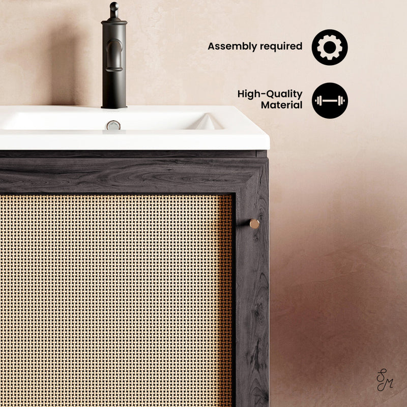 Classe 18" Freestanding Bathroom Vanity in Black Oak with Sink Top