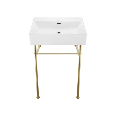 Claire 24" Rectangle Zero Hole Console Sink with Glossy Gold Legs