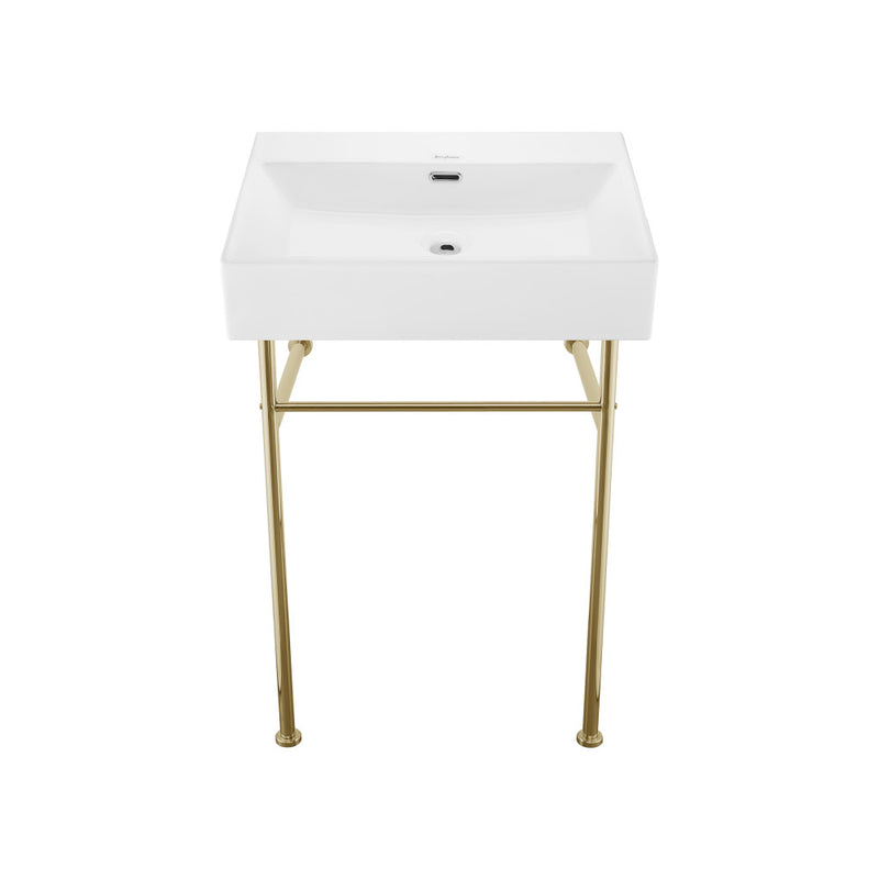 Claire 24" Rectangle Zero Hole Console Sink with Glossy Gold Legs