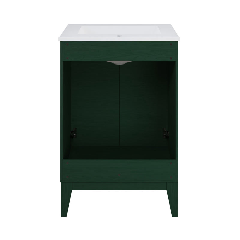 Cascade 24" Freestanding Bathroom Vanity in Green Oak with Sink Top