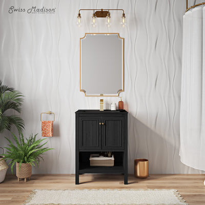 Château 24" Freestanding Bathroom Vanity in Black Oak with Black Sink Top