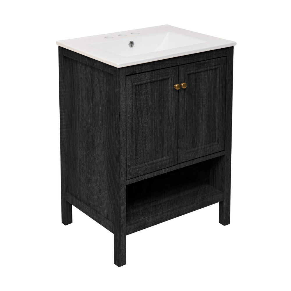 Chateau 24" Freestanding Bathroom Vanity in Black Oak with 3-Hole Centerset Sink Top