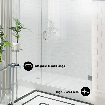 Voltaire 60" x 34" Acrylic White, Single-Threshold, Left Side Drain, Shower Base