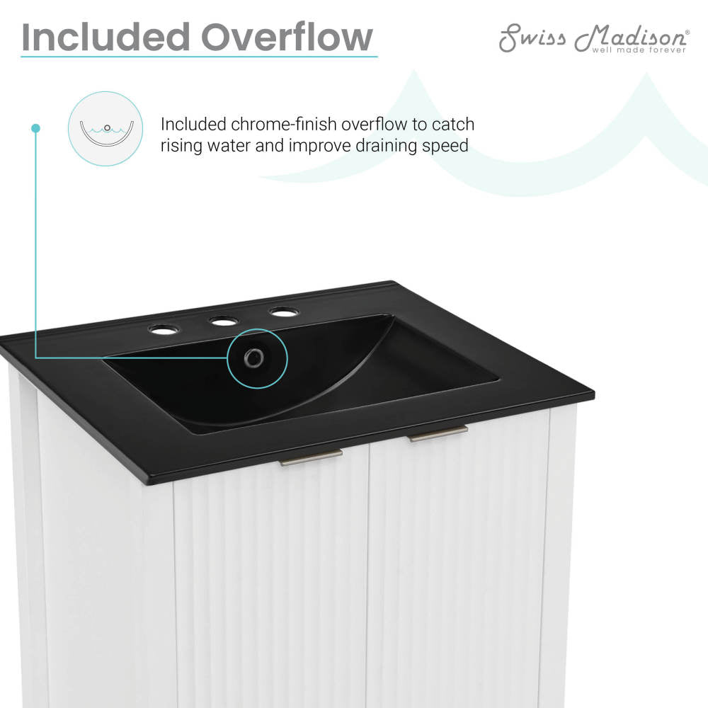 Bastille 24 in. White Bathroom Vanity With Black, 3-Hole Ceramic Sink Top