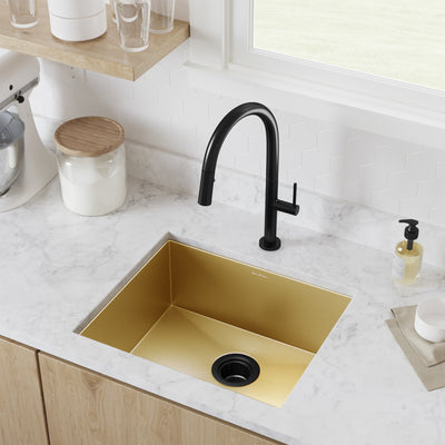 Tourner 21 x 18 Stainless Steel, Single Basin, Undermount Kitchen Sink, Gold