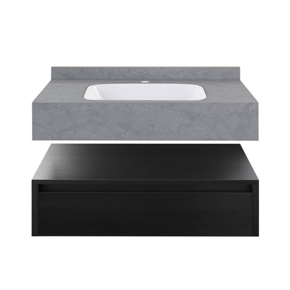 Avancer 36" Wall-Mounted Bathroom Vanity in Black Oak with Charcoal Gray Sink Top