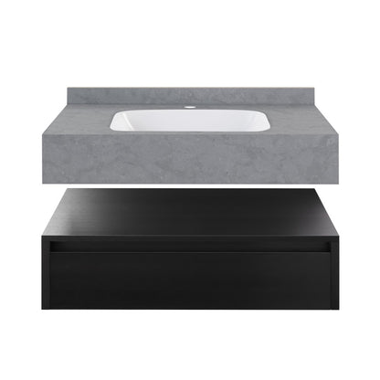 Avancer 36" Wall-Mounted Bathroom Vanity in Black Oak with Charcoal Gray Sink Top
