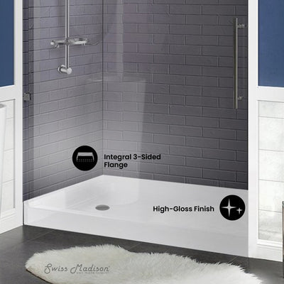 Voltaire 60" x 36" Acrylic White, Single-Threshold, Left-Hand Drain, Shower Base