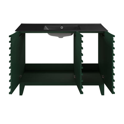 Cascade 48" Freestanding Bathroom Vanity in Green Oak with Black Sink Top