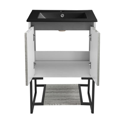 Marseille 24 in. Gray Oak Bathroom Vanity With Black Ceramic Sink Top