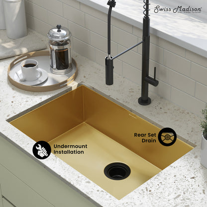 Tourner 27 x 19 Stainless Steel, Single Basin, Undermount Kitchen Sink in Gold