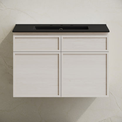 St. Tropez 30" Wall-Mounted Bathroom Vanity in White Oak with Black 3-Hole Widespread Sink Top