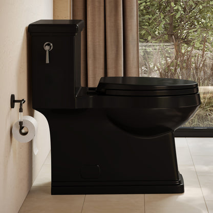Voltaire II One-Piece 12" Rough-in 1.28 GPF Left-Hand Flush ADA Elongated Toilet in Glossy Black, Nano-Glaze