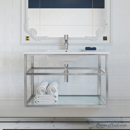 Pierre 36" Open Shelf Chrome Frame Wall-Mounted Bathroom Vanity with Sink Top