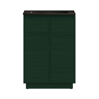 St. Tropez 24" Freestanding Bathroom Vanity in Green Oak with Black 3-Hole Centerset Sink Top