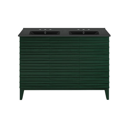 Cascade 48" Freestanding Bathroom Vanity in Green Oak with Black 3-Hole Widespread Double Basin Sink Top