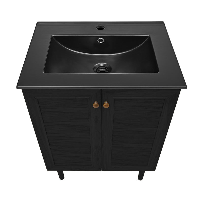 Bron 24" Freestanding Bathroom Vanity in Black Oak with Black Sink Top