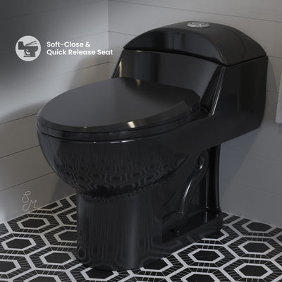 Chateau One-Piece Elongated Toilet Dual-Flush in Glossy Black 1.1/1.6 gpf