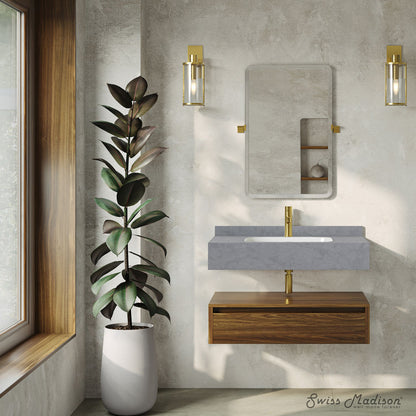 Avancer 36" Wall-Mounted Bathroom Vanity in Brown Oak with Charcoal Gray Sink Top