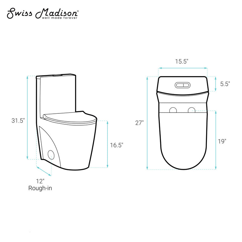 St. Tropez One-Piece Elongated Toilet Vortex Dual-Flush 1.1/1.6 gpf with Smart Seat Bidet