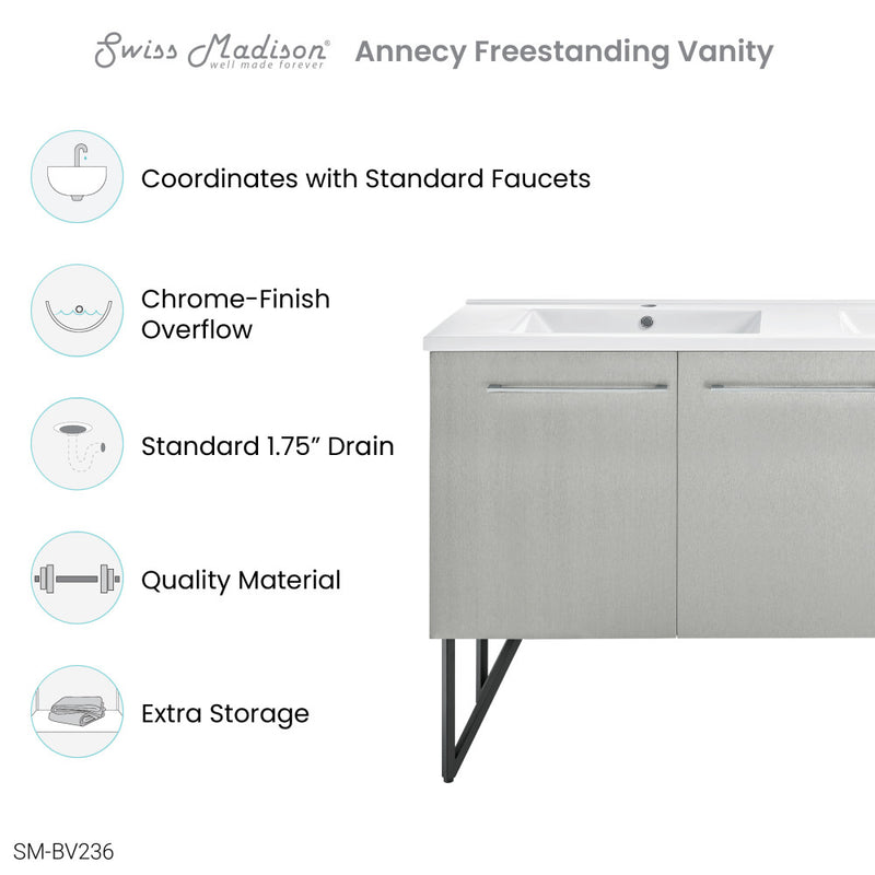 Annecy 60" Freestanding Bathroom Vanity in Gray with Sink Top