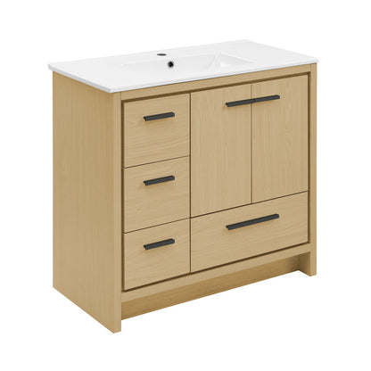 Virage 36" Freestanding Bathroom Vanity in Natural Oak with Sink Top