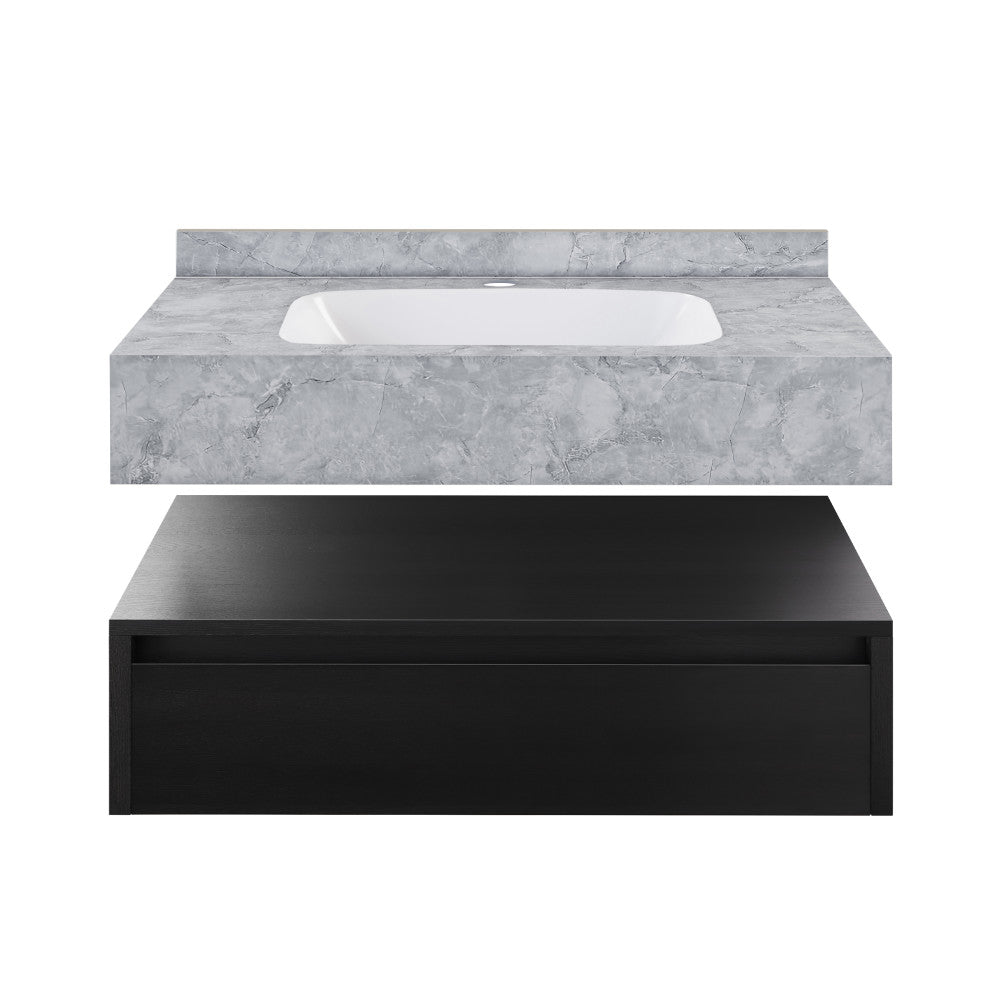 Avancer 36" Wall-Mounted Bathroom Vanity in Black Oak with Storm Gray Sink Top