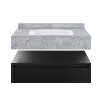 Avancer 36" Wall-Mounted Bathroom Vanity in Black Oak with Storm Gray Sink Top