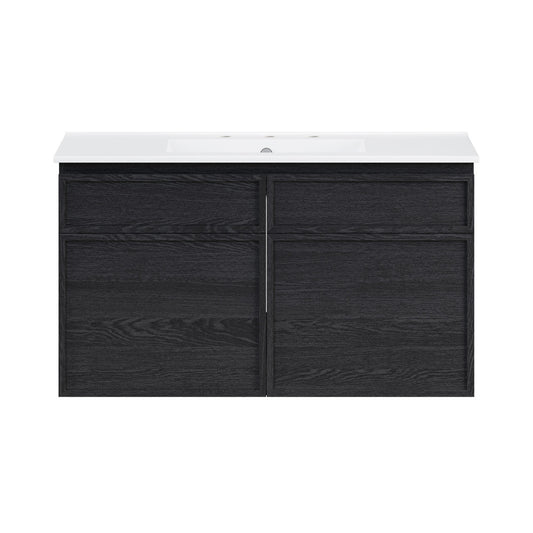 St. Tropez 36" Wall-Mounted Bathroom Vanity in Black Oak with 3-Hole Widespread Sink Top