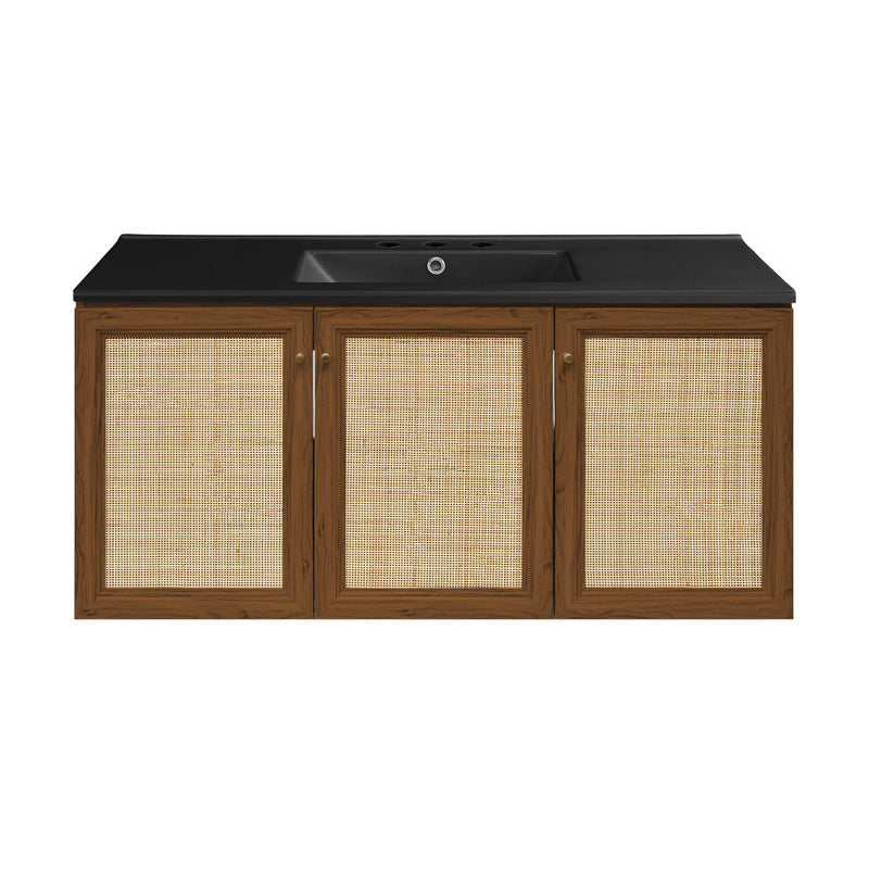 Classe 48" Wall-Mounted Bathroom Vanity in Brown Oak with Black 3-Hole Widespread Sink Top