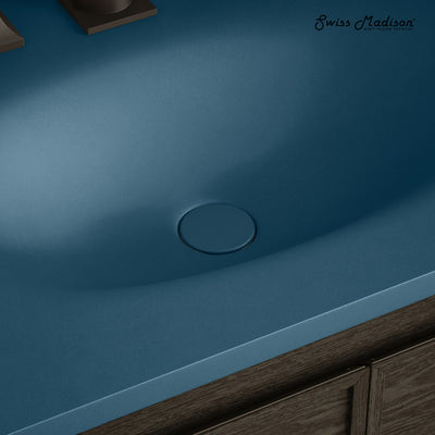 Lisse Concrete Bathroom Sink Non-Overflow Pop Up Drain in Matte Royal Blue