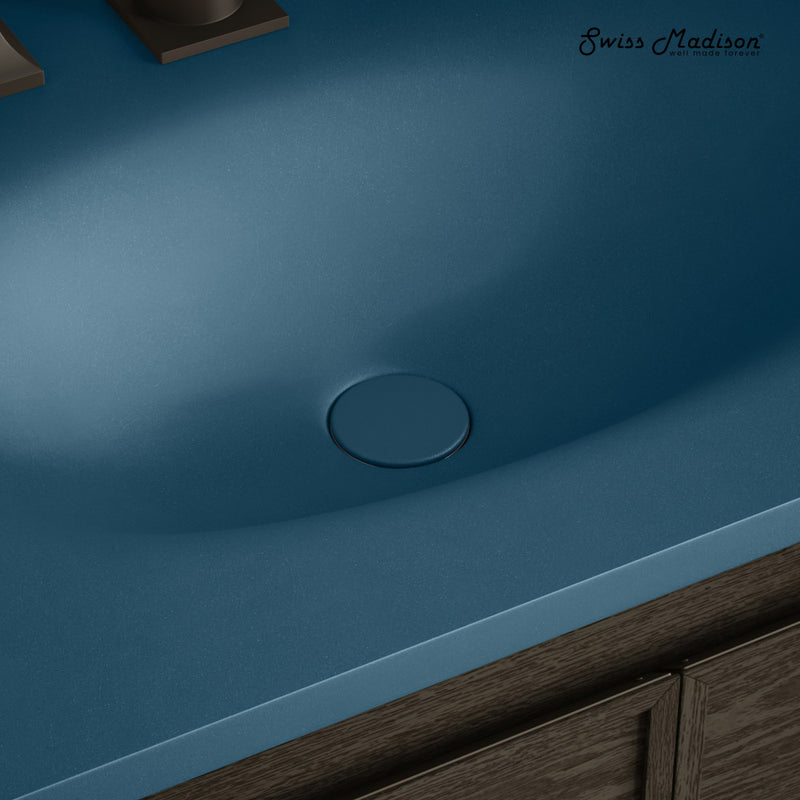 Lisse Concrete Bathroom Sink Non-Overflow Pop Up Drain in Matte Royal Blue