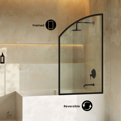 Demi 34 x 58 Framed Fixed 3/8 in. (10mm) Clear Tempered Glass Tub Door with Black Matte Frame