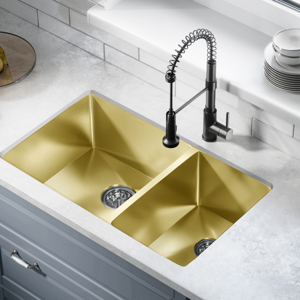 Rivage 33 x 20 Stainless Steel, Dual Basin, Undermount Kitchen Sink in Gold