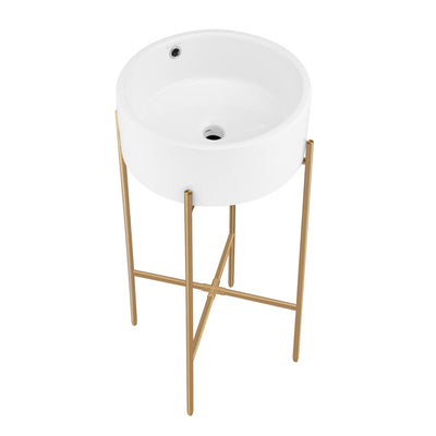 Monaco 16.5" Round Console Sink, White Basin Brushed Gold Legs