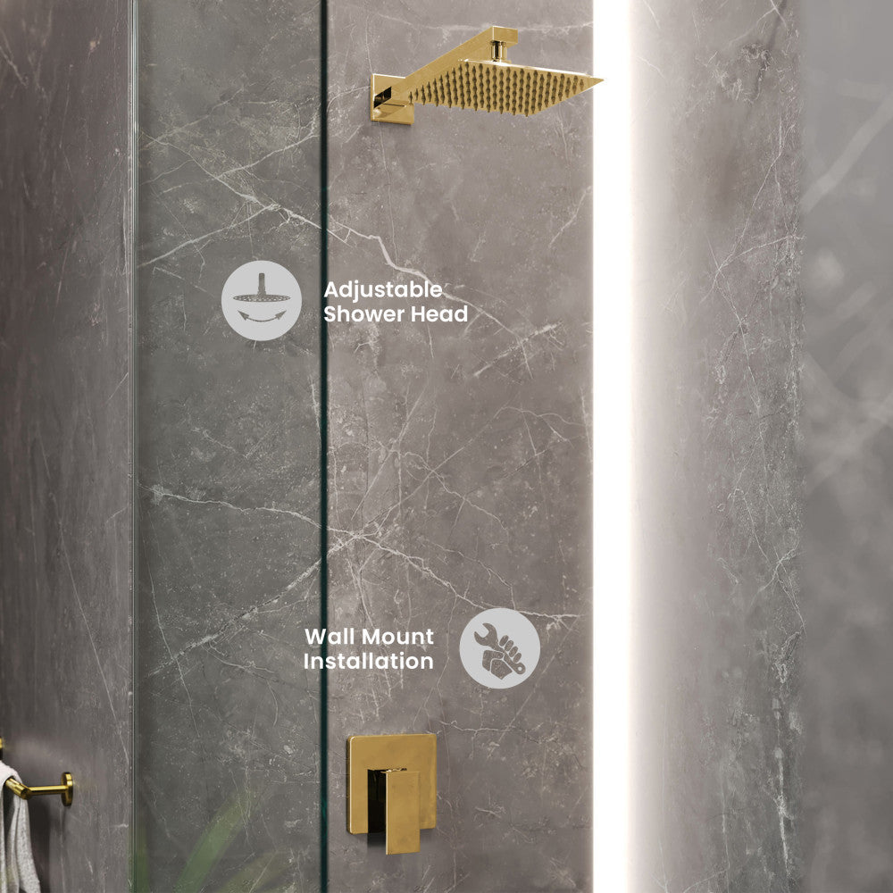 Concorde Single-Handle 1 Spray 8" Wall Mounted Fixed Shower Head in Brushed Gold (Valve Included)