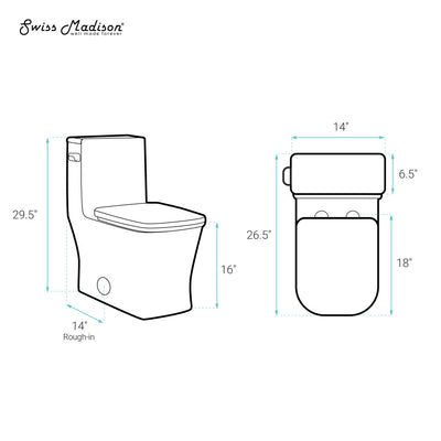 Concorde One-Piece 14" Rough-in 1.28 GPF Left-Hand Flush Square Toilet in Glossy White