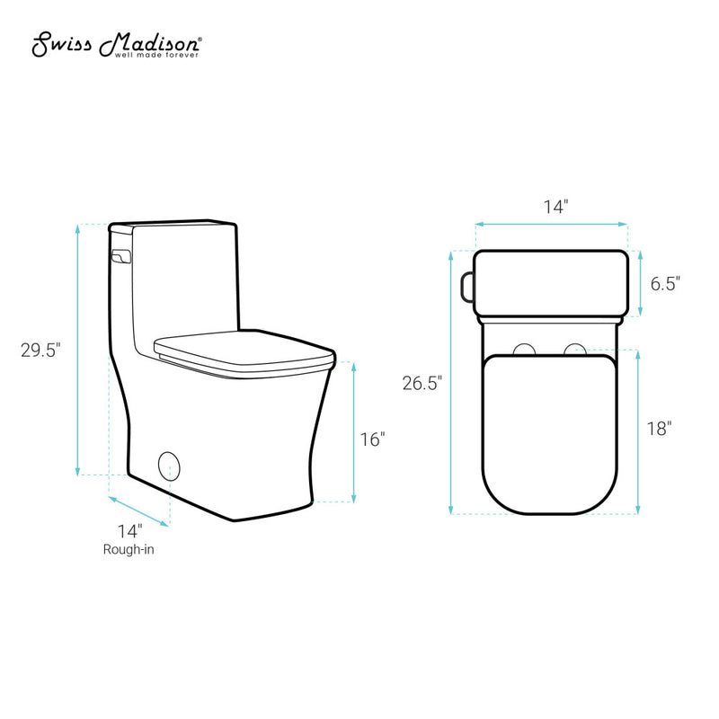 Concorde One-Piece 14" Rough-in 1.28 GPF Left-Hand Flush Square Toilet in Glossy White