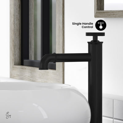 Avallon Single Hole, Single-Handle Wheel, High Arc Bathroom Faucet in Matte Black