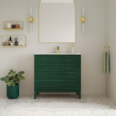 Cascade 36" Freestanding Bathroom Vanity in Green Oak with Sink Top